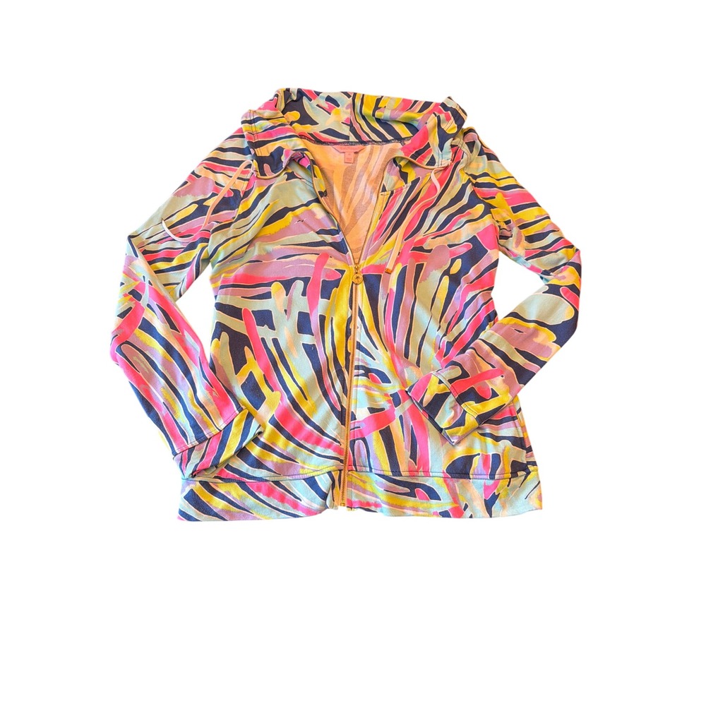 Lilly Pulitzer Hoodie Multi Abstract Print Full Zip Cotton Modal Sweatshirt M